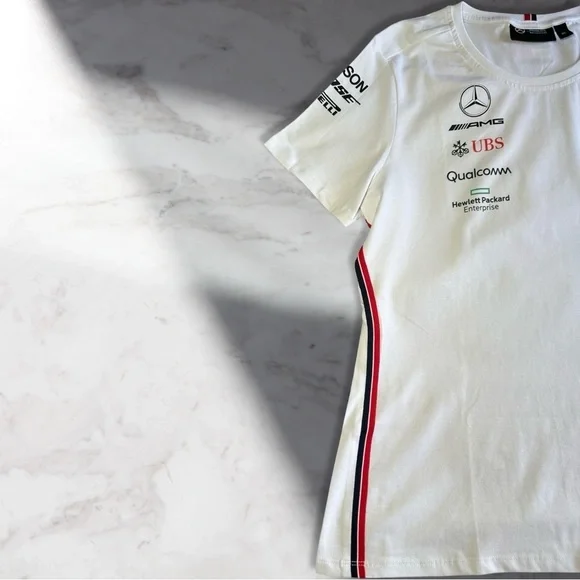 Mercedes Benz AMG Petronas 2019 Formula 1 Women’s Crewneck Tee In White Size XL - Picture 11 of 15